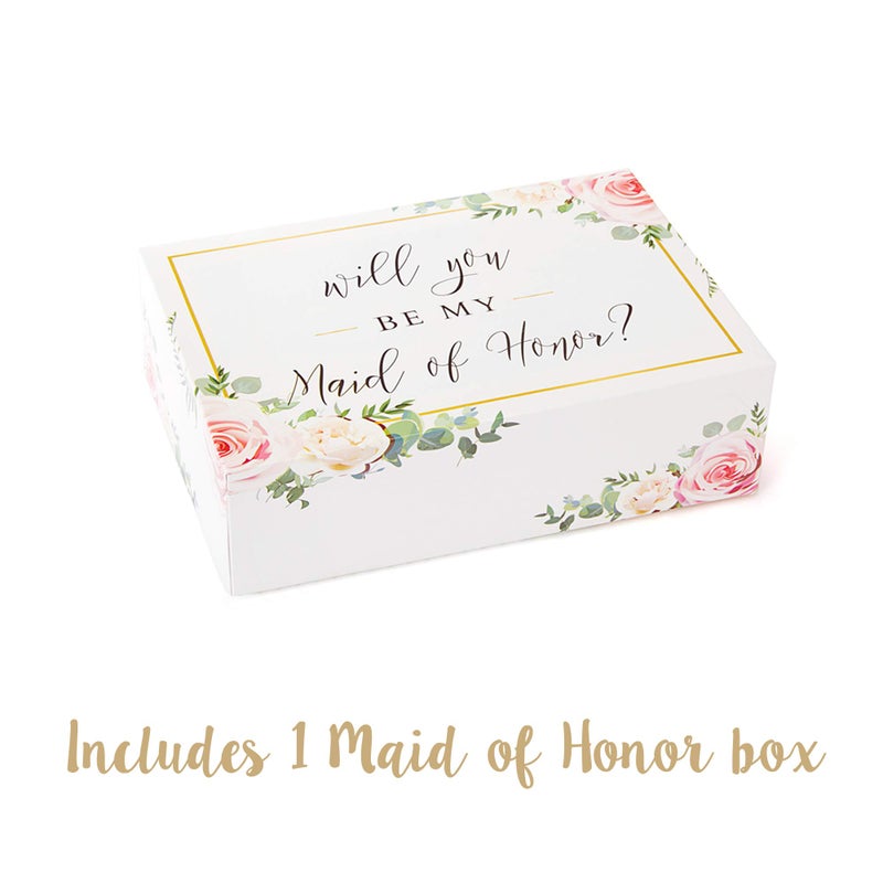 Pop Fizz Designs Bridesmaid Proposal Box Set (6 Pack) 1 Maid of Honor Proposal Box and 5 Will You be My Bridesmaid Boxes I Floral Bridesmaid Box for Bridesmaid Gifts - Image 2